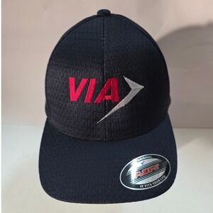 VIA Flexfit Black Baseball Cap Mesh Logo Adjustable Flex Fit Fitted